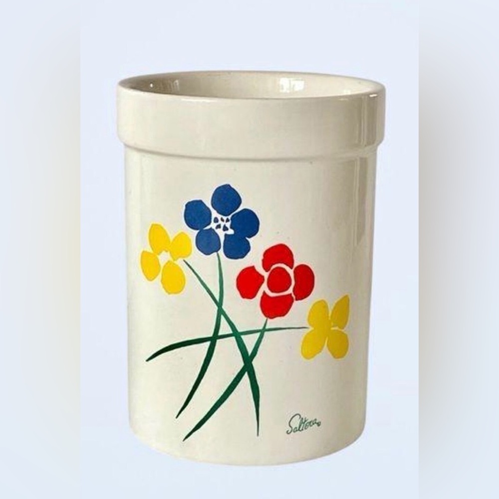 Vintage Saltera Utensil Holder Ceramic Art Pottery Plant Holder Vase